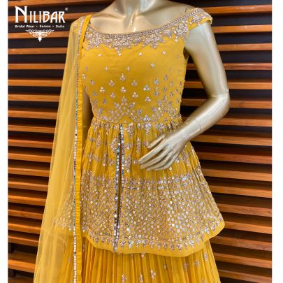 Yellow Georgette Peplum Lehenga