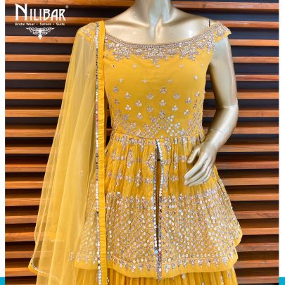 Yellow Georgette Peplum Lehenga