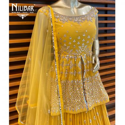 Yellow Georgette Peplum Lehenga