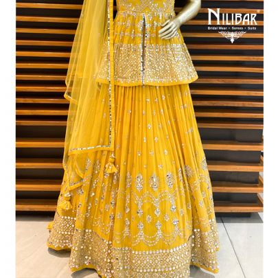 Yellow Georgette Peplum Lehenga