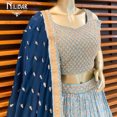 Peacock Ombre Georgette Lehenga