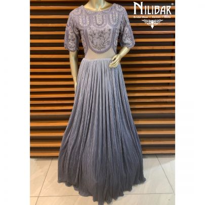 Grey Lycra Net Gown