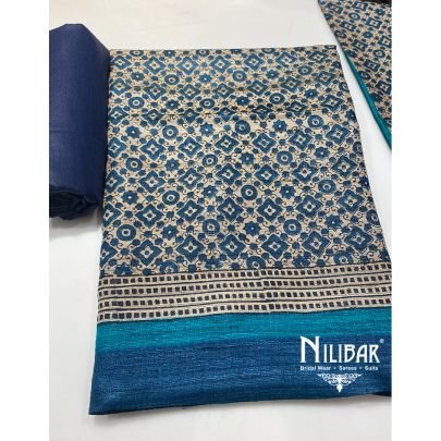 Blue Organic Silk Unstitched Suit