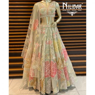 Pastel Pista Net Lehenga