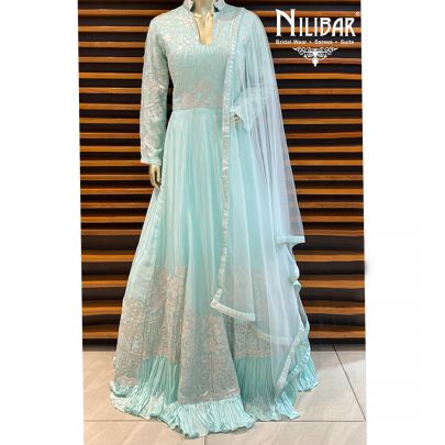 Celeste Turquoise Georgette Anarkali Suit
