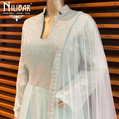 Celeste Turquoise Georgette Anarkali Suit