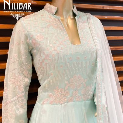 Celeste Turquoise Georgette Anarkali Suit