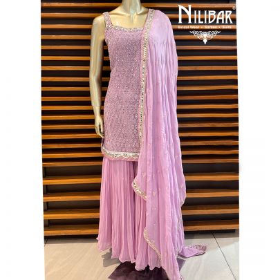 lilac Georgette and Net Garara Suit
