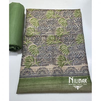 Green Organic Silk Unstitched Suit 