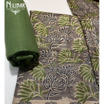 Green Organic Silk Unstitched Suit 