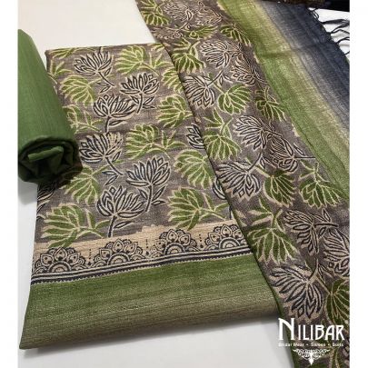 Green Organic Silk Unstitched Suit 