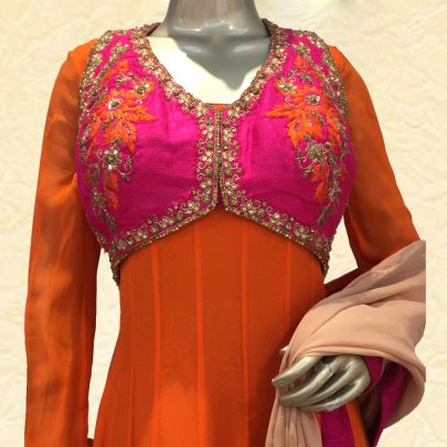 Orange and Magenta Jacket Style Anarkali Suit
