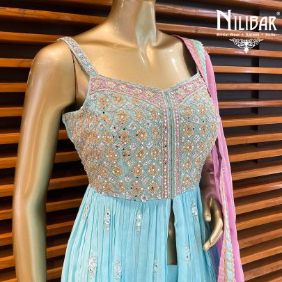 Aqua Turquoise Georgette Sharara Suit