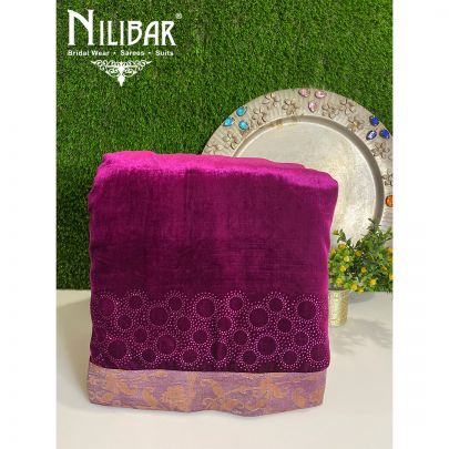 Jazzberry Jam Pink Velvet  Unstitched Suit