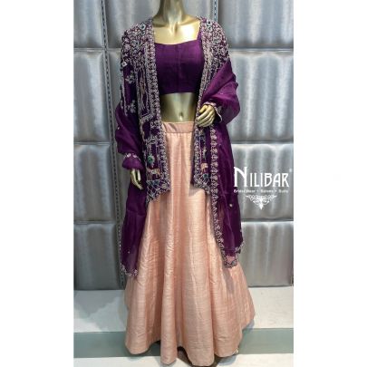 Purple and Peach Silk and Organza Jacket Style Set