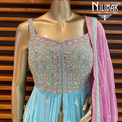 Aqua Turquoise Georgette Sharara Suit