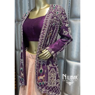 Purple and Peach Silk and Organza Jacket Style Set