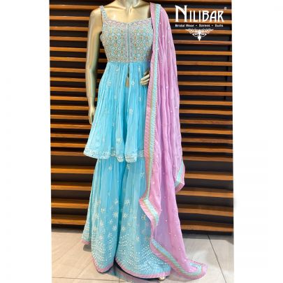Aqua Turquoise Georgette Sharara Suit