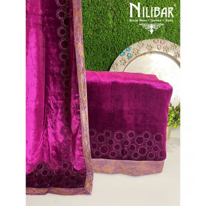 Jazzberry Jam Pink Velvet  Unstitched Suit