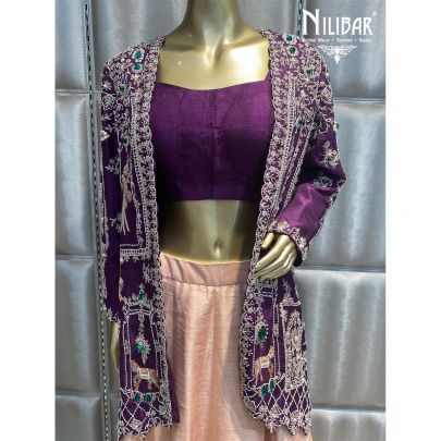 Purple and Peach Silk and Organza Jacket Style Set