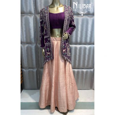 Purple and Peach Silk and Organza Jacket Style Set