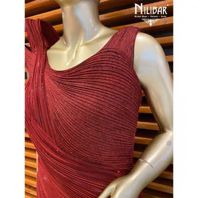 Cherry Red Net Gown embellished with Cutdana work.