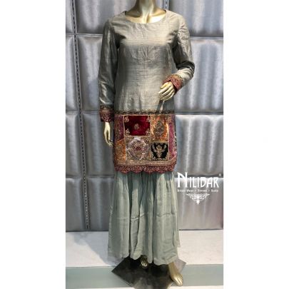 Sage Green Silk and Organza Garara Set