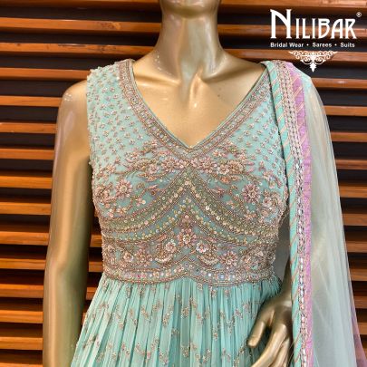 green Turquoise Georgette Peplum Lehenga