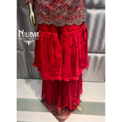 Rose Red Silk and Organza Sharara Set