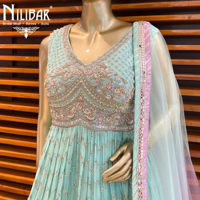 green Turquoise Georgette Peplum Lehenga