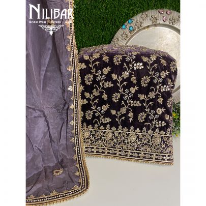 Grape Purple Velvet and Chinon Unstitched suit