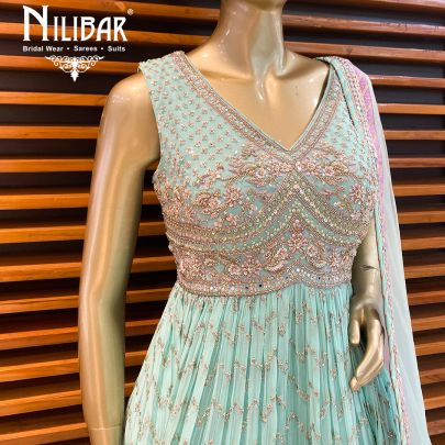 green Turquoise Georgette Peplum Lehenga