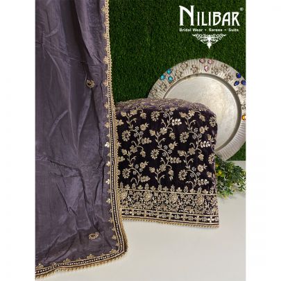 Grape Purple Velvet and Chinon Unstitched suit