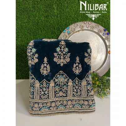 Bottle Green Velvet and Chinon Unstitched suit 