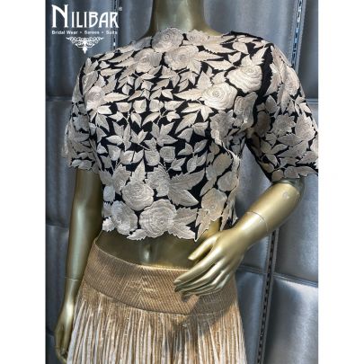 Black and White Silk and Organza Ruffled Skirt and Blouse