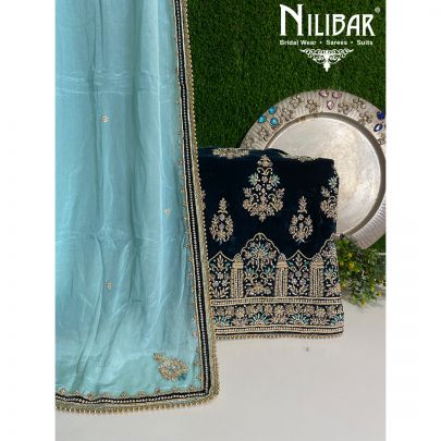 Bottle Green Velvet and Chinon Unstitched suit 