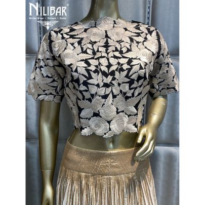 Black and White Silk and Organza Ruffled Skirt and Blouse