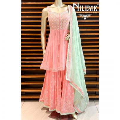 Coral Pink  Georgette Palazzo Suit
