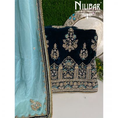 Bottle Green Velvet and Chinon Unstitched suit 