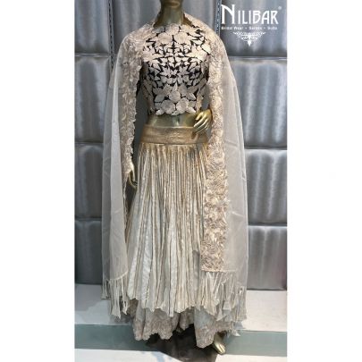 Black and White Silk and Organza Ruffled Skirt and Blouse