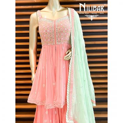 Coral Pink  Georgette Palazzo Suit