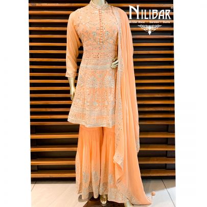 Salmon Peach Georgette Sharara Suit