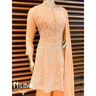 Salmon Peach Georgette Sharara Suit