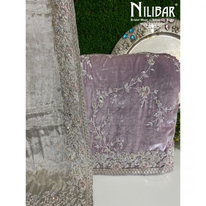 Silver Grey Velvet and Chinon Unstitched suit