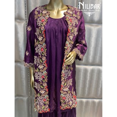 Purple Silk and Chinon Garara Set