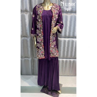 Purple Silk and Chinon Garara Set