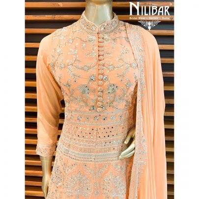 Salmon Peach Georgette Sharara Suit