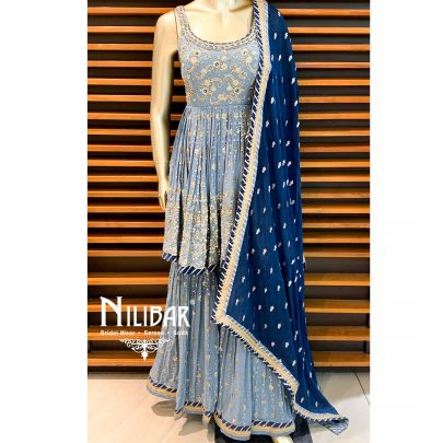 Bluish Grey Georgette Sharara Suit