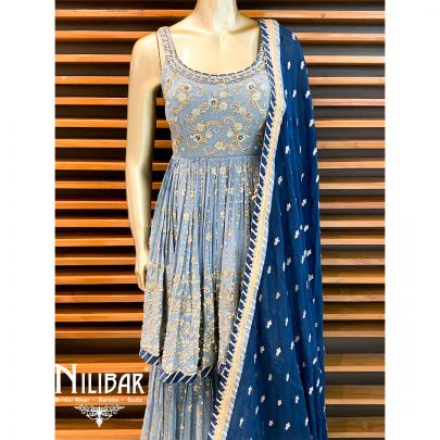 Bluish Grey Georgette Sharara Suit