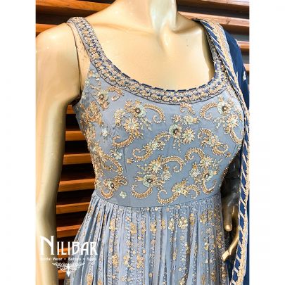 Bluish Grey Georgette Sharara Suit